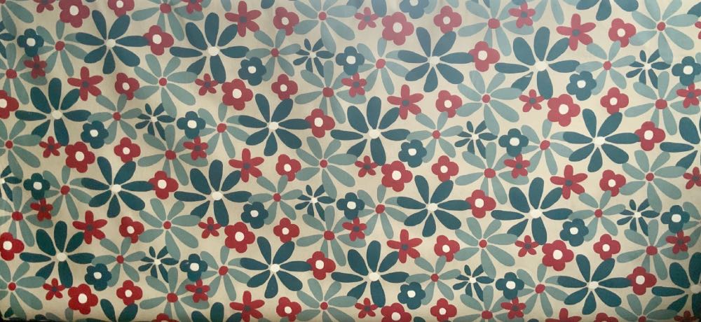 Hippy Flowers French Oilcloth in Red & Blue